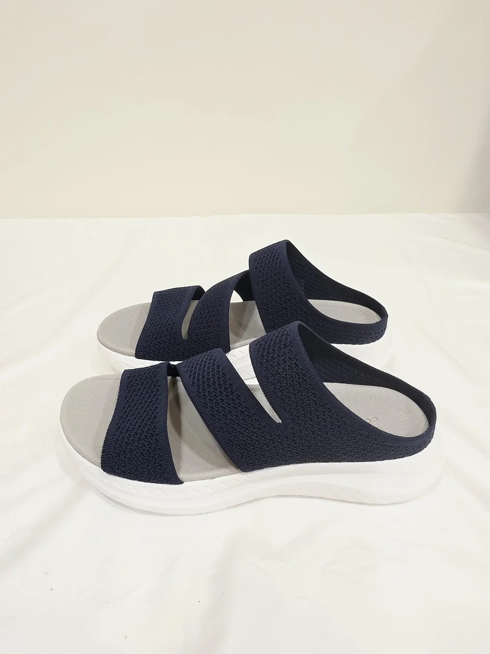 Easy Spirit Navy Dassian Triple-Strap Slide Sandals with Gray Footbed